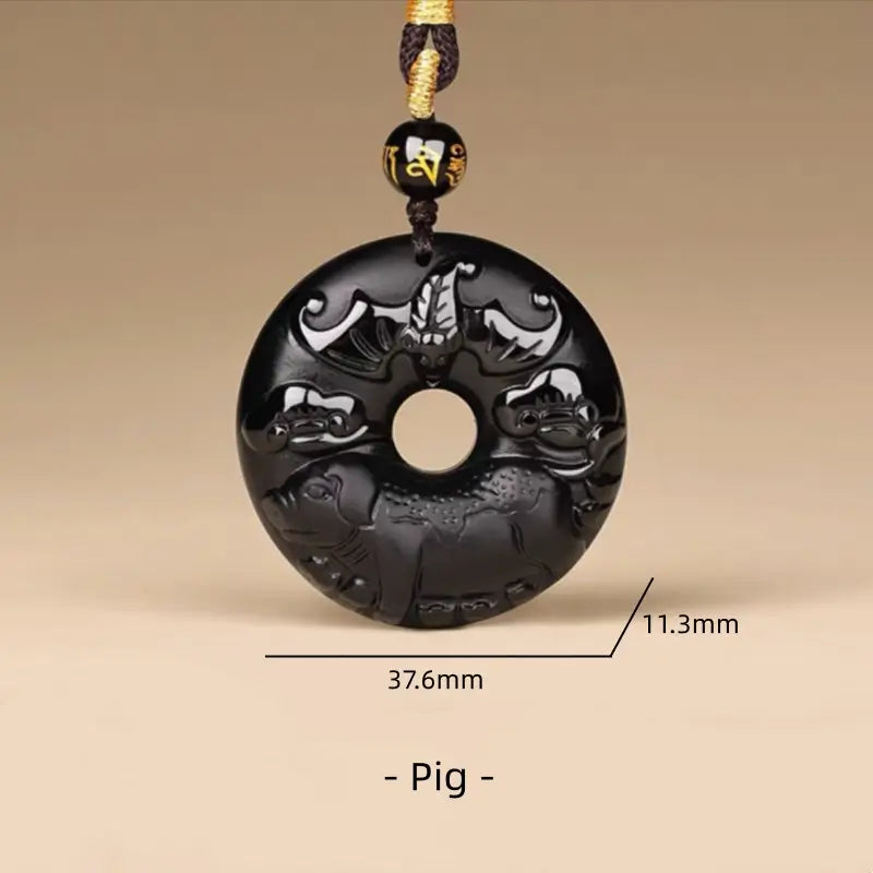 天然黒曜石の十二支風平和バックルネックレス｜特別なお守り