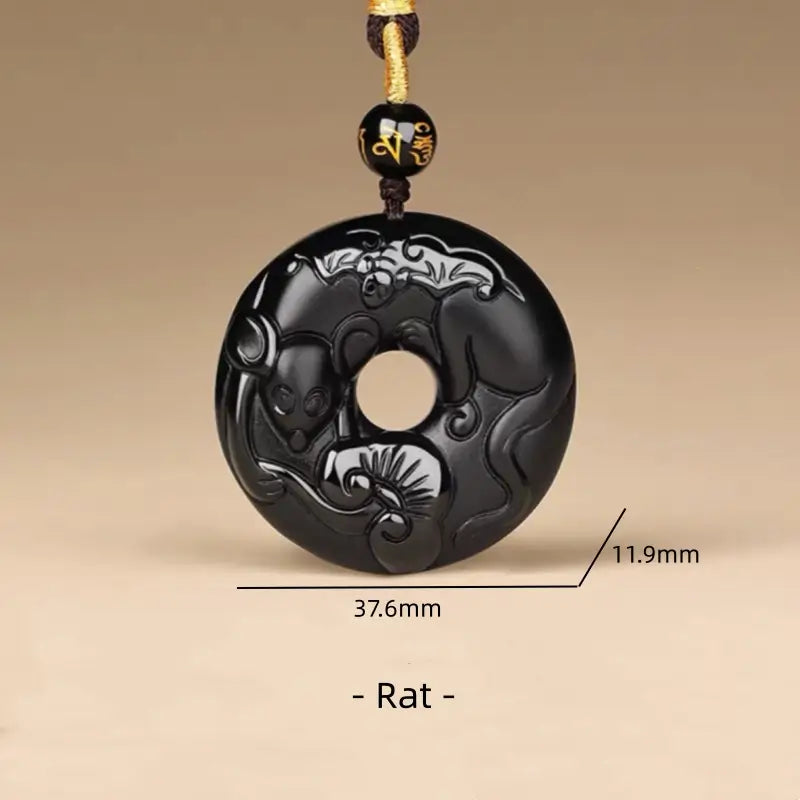 天然黒曜石の十二支風平和バックルネックレス｜特別なお守り