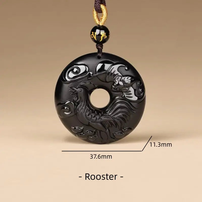 天然黒曜石の十二支風平和バックルネックレス｜特別なお守り