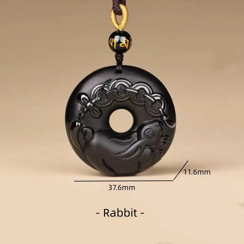 天然黒曜石の十二支風平和バックルネックレス｜特別なお守り