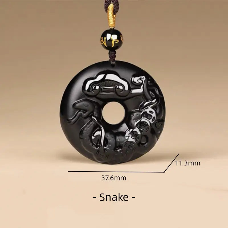 天然黒曜石の十二支風平和バックルネックレス｜特別なお守り