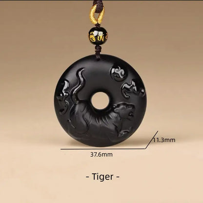 天然黒曜石の十二支風平和バックルネックレス｜特別なお守り