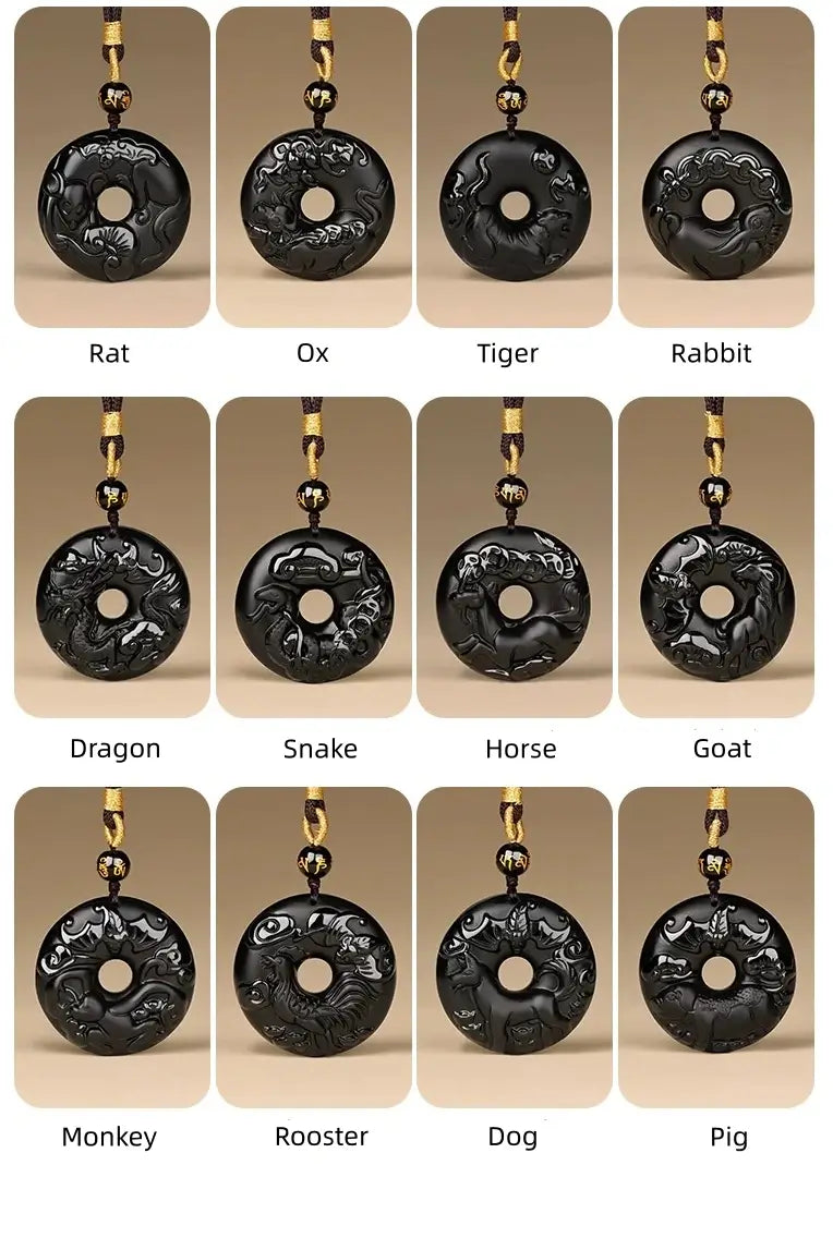 天然黒曜石の十二支風平和バックルネックレス｜特別なお守り