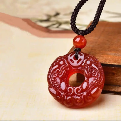 Collier pendentif boucle de paix en agate des cinq éléments bénis du Mont Putuo