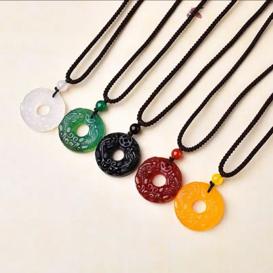 Mount Putuo Blessed Five Elements Agate Peace Buckle Pendant Necklace