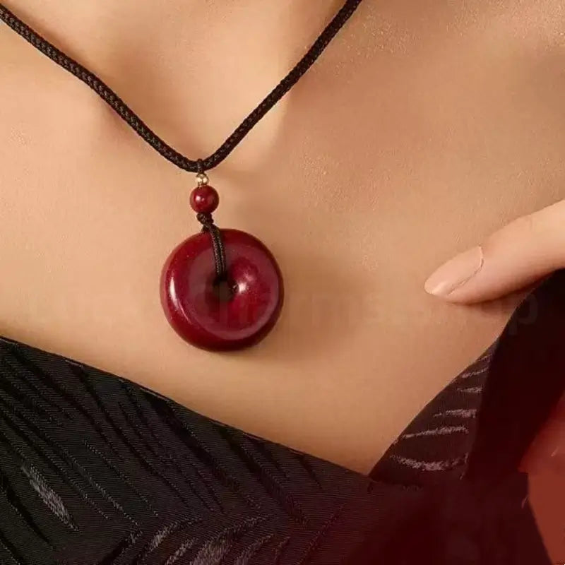 Natural Cinnabar Peace Buckle Pendant Necklace -LuckyCharms.Shop