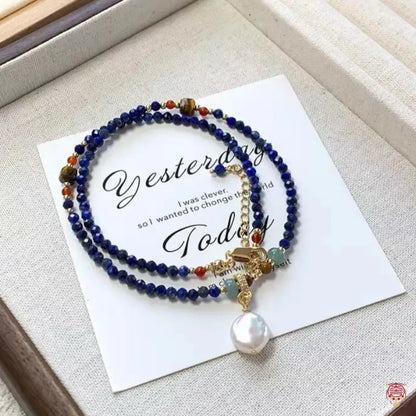 Halskette mit natürlichem Lapislazuli und Süßwasserperlen – vergoldetes Choker