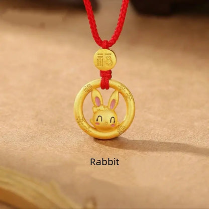 中国の十二支 925 シルバーメッキ ゴールド ピースバックル ペンダントネックレス | 祝福の赤い紐 十二支 誕生日プレゼント