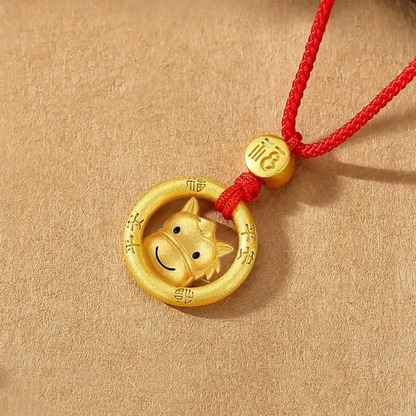 中国の十二支 925 シルバーメッキ ゴールド ピースバックル ペンダントネックレス | 祝福の赤い紐 十二支 誕生日プレゼント