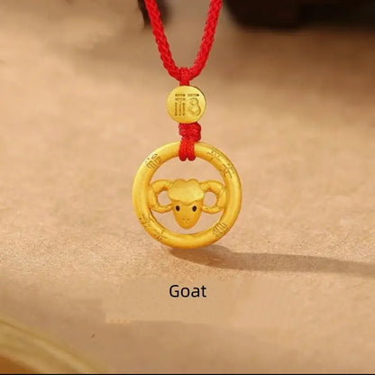 中国の十二支 925 シルバーメッキ ゴールド ピースバックル ペンダントネックレス | 祝福の赤い紐 十二支 誕生日プレゼント