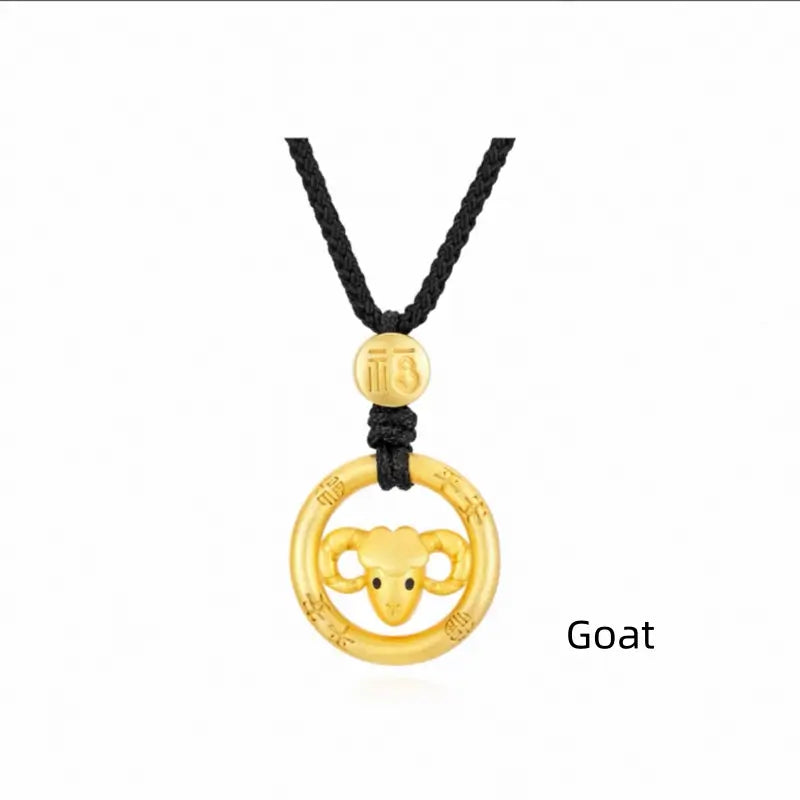 Cute Chinese Zodiac 925 Silver Plated Gold Peace Buckle Pendant Necklace | Elegant Black Cord