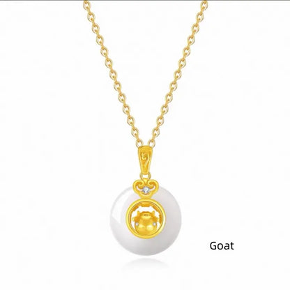 Collier pendentif boucle de paix en calcédoine plaquée or et argent 999, symbole du zodiaque chinois | Cadeau de l'année du zodiaque 