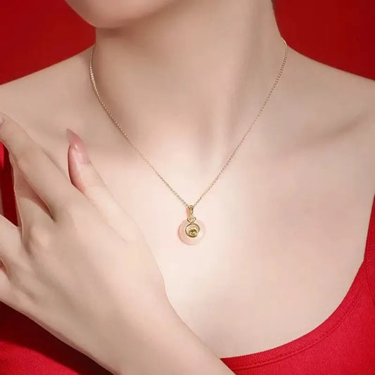 Chinese Zodiac 999 Silver Plated Gold Chalcedony Peace Buckle Pendant Necklace | Zodiac Year Gift