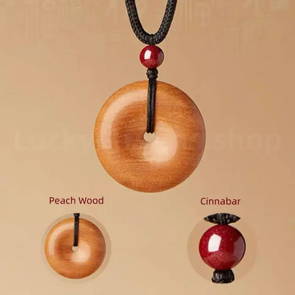 Peach Wood Peace Buckle Pendant Blessing Necklace -LuckyCharms.Shop