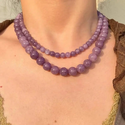 Natural Purple Chalcedony Bead Necklace - Minimalist Strand