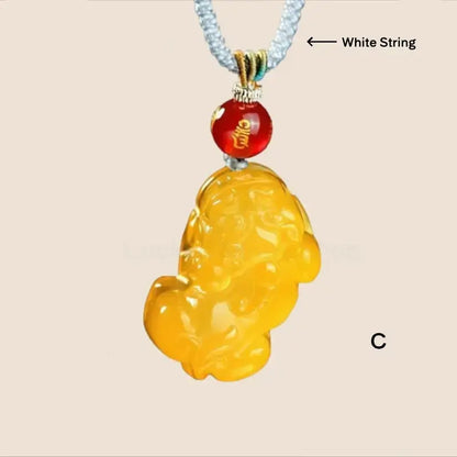 Natural Yellow Jade Pixiu Wealth-Attracting Pendant Necklace-LuckyCharms.Shop