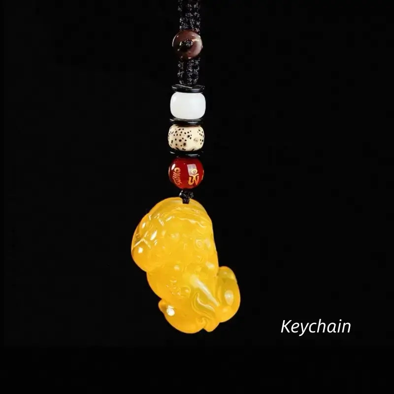 Natural Yellow Jade Pixiu Wealth-Attracting Pendant Necklace-LuckyCharms.Shop