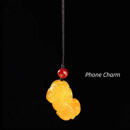Natural Yellow Jade Pixiu Wealth-Attracting Pendant Necklace-LuckyCharms.Shop