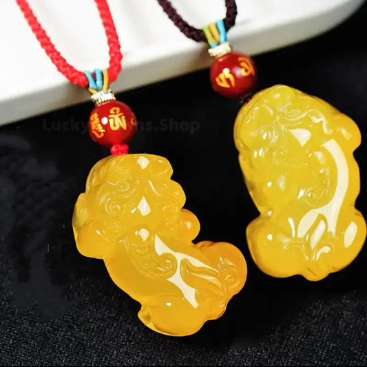 Natural Yellow Jade Pixiu Wealth-Attracting Pendant Necklace-LuckyCharms.Shop