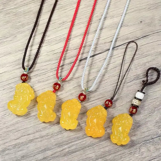 Natural Yellow Jade Pixiu Wealth-Attracting Pendant Necklace-LuckyCharms.Shop