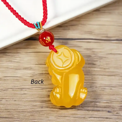 Natural Yellow Jade Pixiu Wealth-Attracting Pendant Necklace-LuckyCharms.Shop