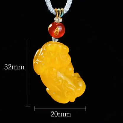Natural Yellow Jade Pixiu Wealth-Attracting Pendant Necklace-LuckyCharms.Shop