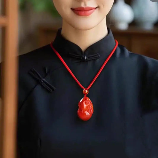 Natural Red Agate Pixiu & Gourd Pendant Necklace | Adjustable Length, Dual Lucky Symbols-LuckyCharms.Shop