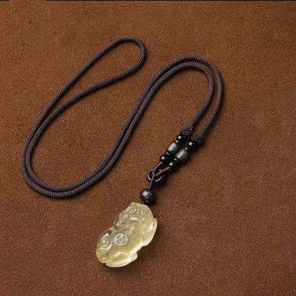Natural Yellow Citrine Pixiu Pendant Necklace | Adjustable Length, Fortune-Attracting Jewelry-LuckyCharms.Shop
