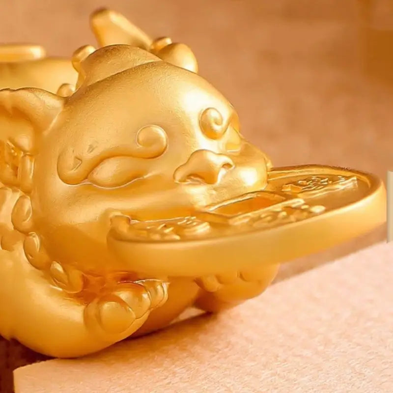 Brass Gold-Plated Pixiu & Coin Pendant Necklace | Adjustable Length, Fortune-Attracting Jewelry-LuckyCharms.Shop