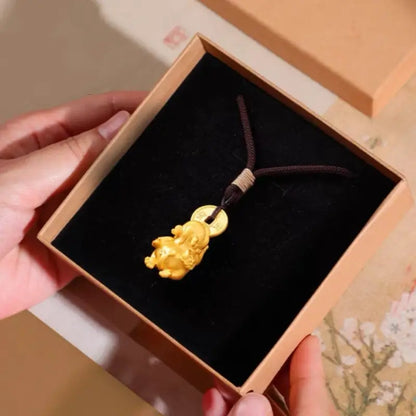 Brass Gold-Plated Pixiu & Coin Pendant Necklace | Adjustable Length, Fortune-Attracting Jewelry-LuckyCharms.Shop
