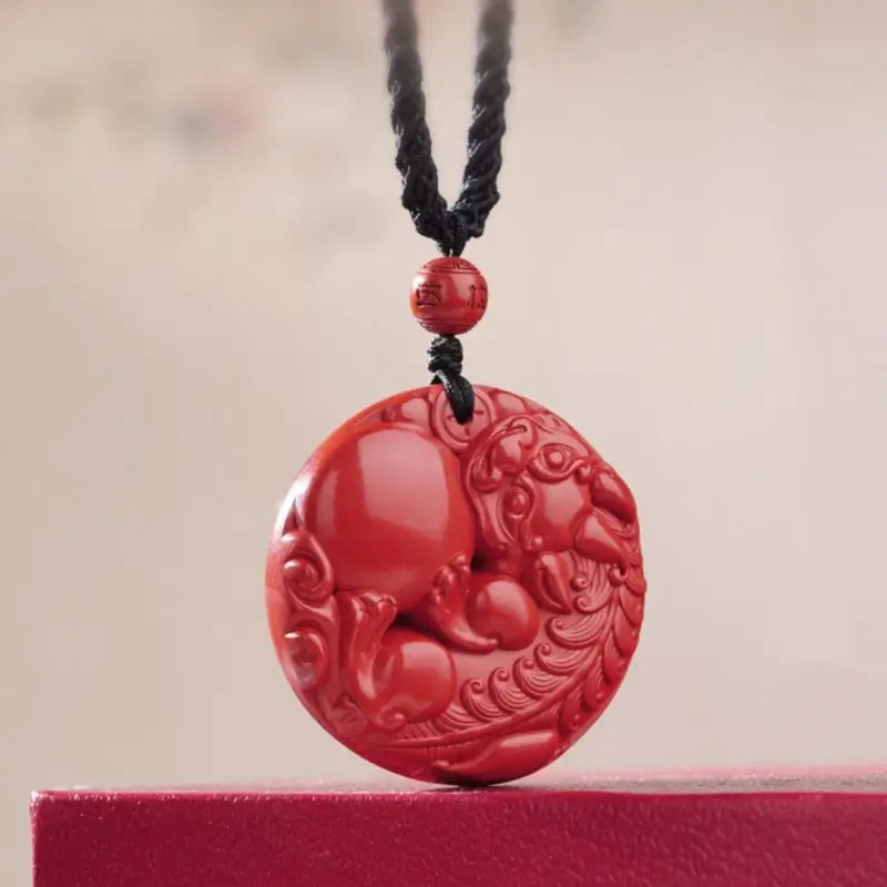 Potala Palace Blessed Cinnabar Pixiu Pendant Necklace | Adjustable Black Braided Cord-LuckyCharms.Shop