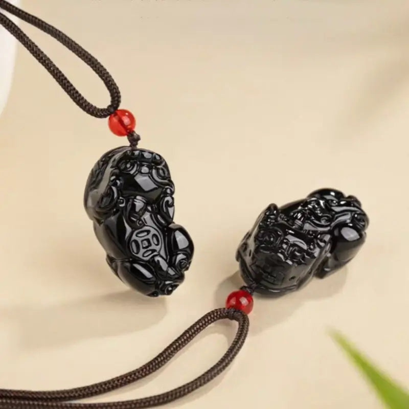 Mount Wutai Blessed Obsidian Pixiu Pendant Necklace | Adjustable Cord, Multiple Styles-LuckyCharms.Shop