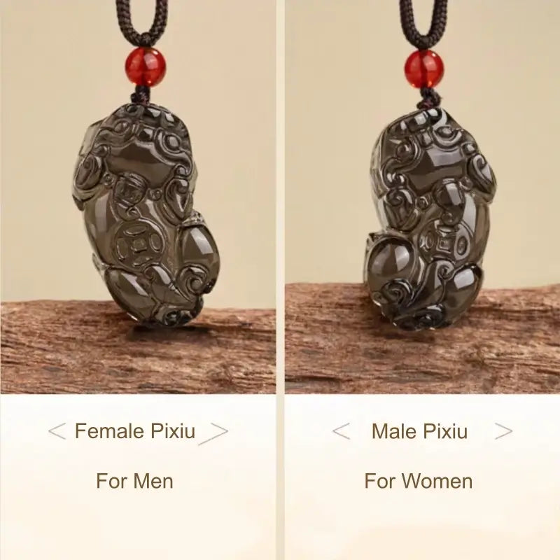 Mount Wutai Blessed Obsidian Pixiu Pendant Necklace | Adjustable Cord, Multiple Styles-LuckyCharms.Shop