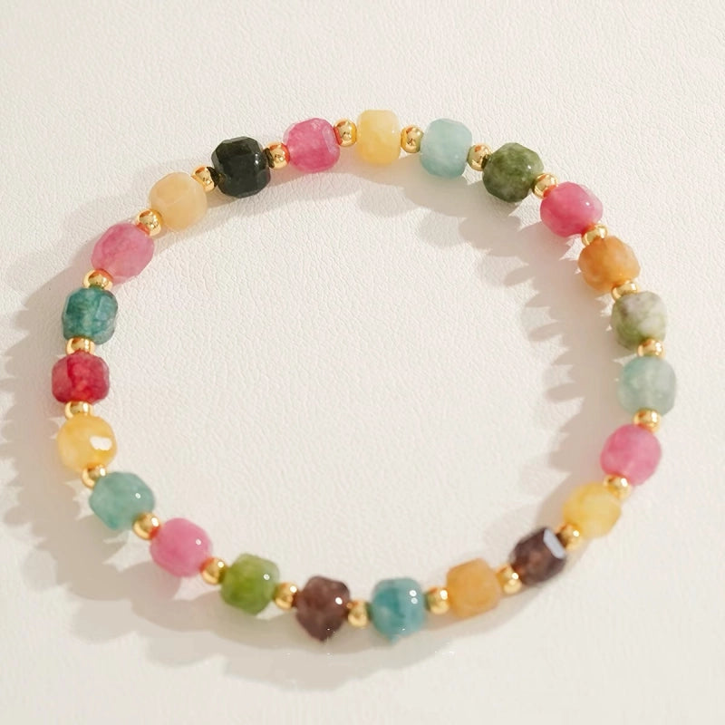 Conjunto de collar y pulsera de turmalina arcoíris natural en forma de cubo de azúcar