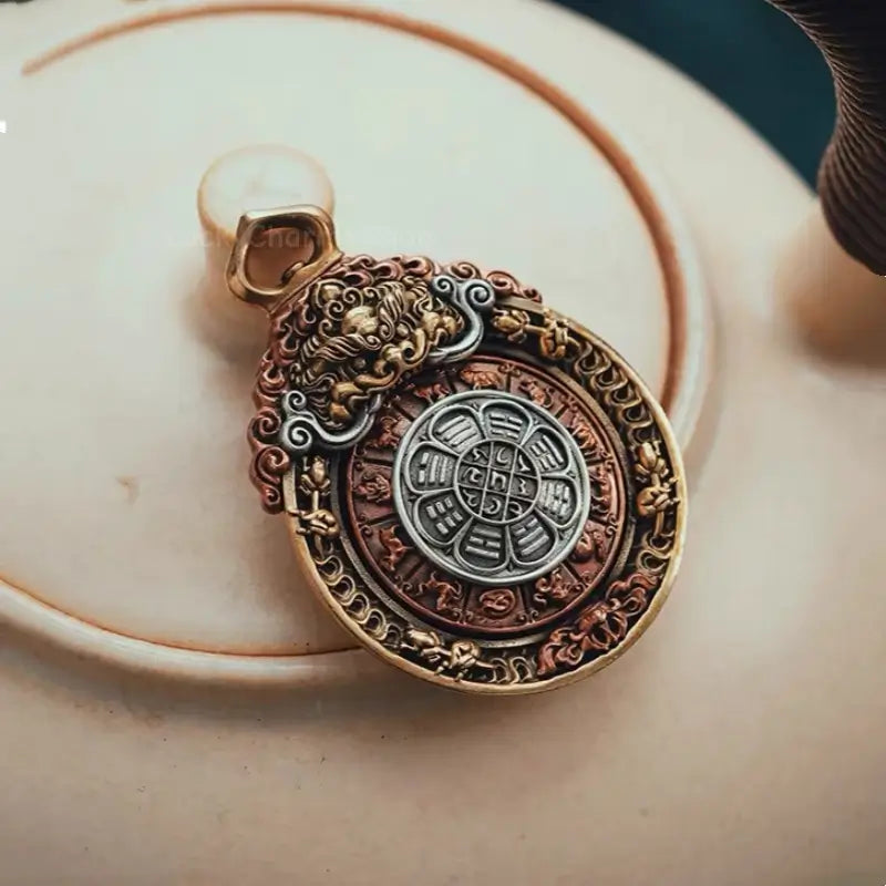 Collier Pendentif Rotatif Neuf Palais Tibétain - Ensemble Chaîne Vajra en Argent S925