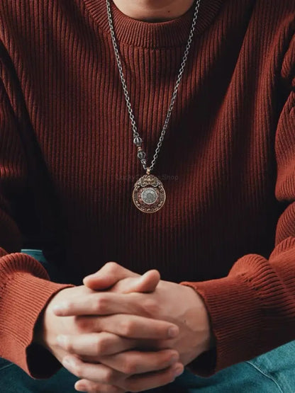 Collier Pendentif Rotatif Neuf Palais Tibétain - Ensemble Chaîne Vajra en Argent S925
