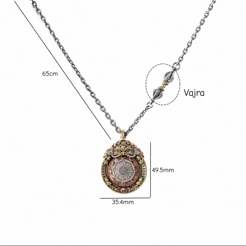 Collier Pendentif Rotatif Neuf Palais Tibétain - Ensemble Chaîne Vajra en Argent S925