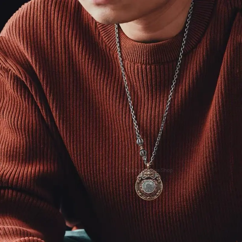 Collier Pendentif Rotatif Neuf Palais Tibétain - Ensemble Chaîne Vajra en Argent S925