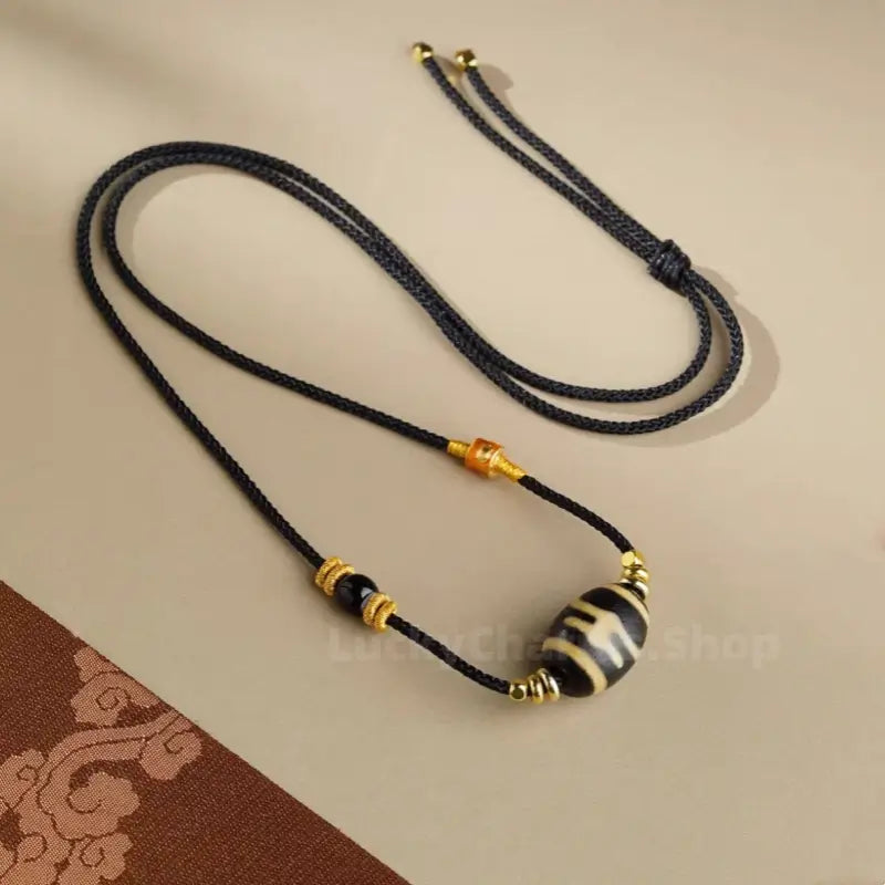 Potala Palace Enpowered Three-Eye Dzi Bead Agate Success Pendant Necklace-LuckyCharms.Shop