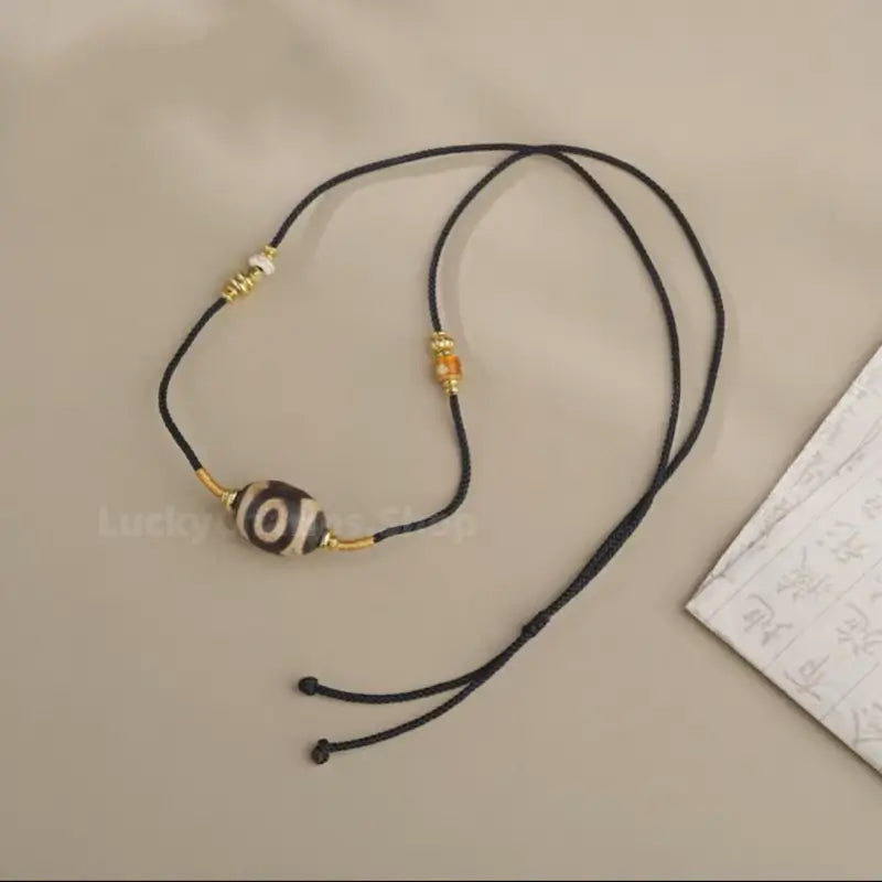 Potala Palace Enpowered Three-Eye Dzi Bead Agate Success Pendant Necklace-LuckyCharms.Shop