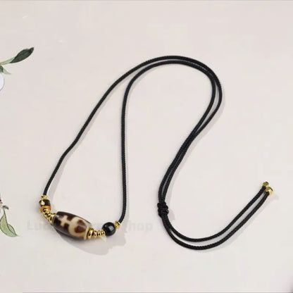 Potala Palace Enpowered Three-Eye Dzi Bead Agate Success Pendant Necklace-LuckyCharms.Shop