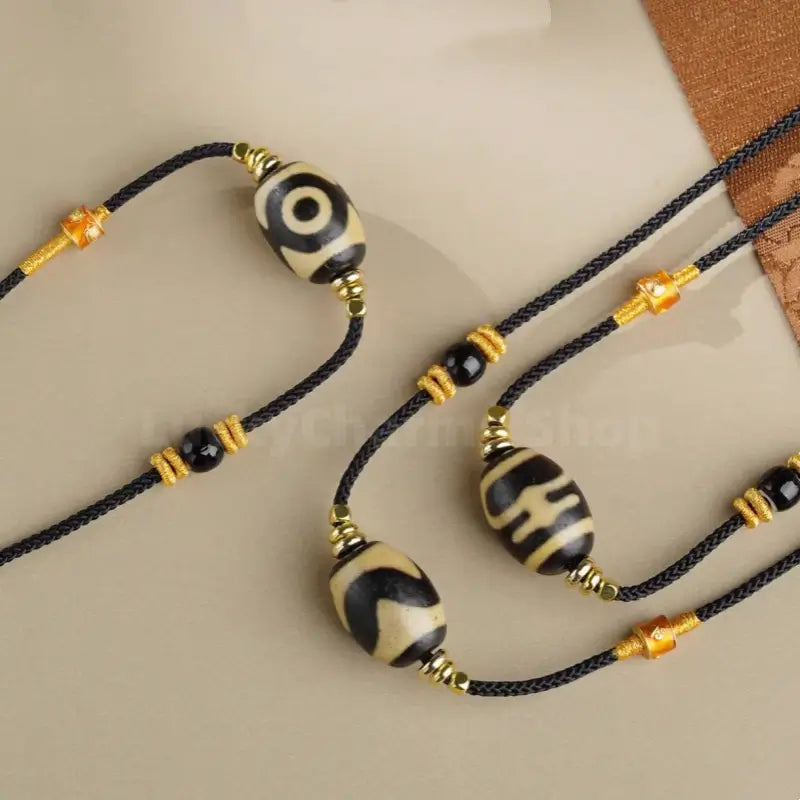 Potala Palace Enpowered Three-Eye Dzi Bead Agate Success Pendant Necklace-LuckyCharms.Shop