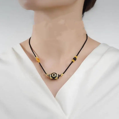 Potala Palace Enpowered Three-Eye Dzi Bead Agate Success Pendant Necklace-LuckyCharms.Shop