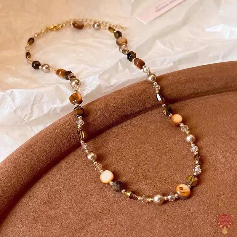 Irregular Natural Tiger’s Eye Bead Necklace | Adjustable Warm Earth-Tone Choker