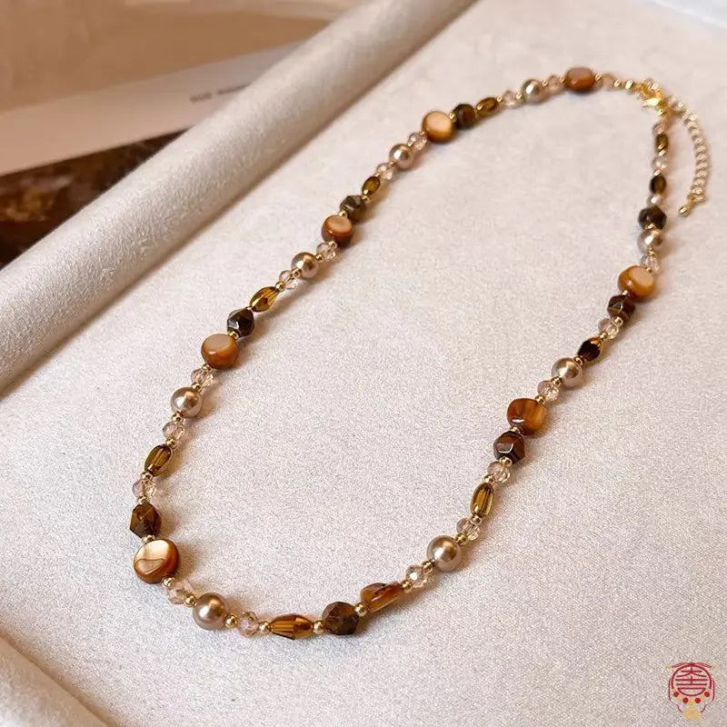 Irregular Natural Tiger’s Eye Bead Necklace | Adjustable Warm Earth-Tone Choker
