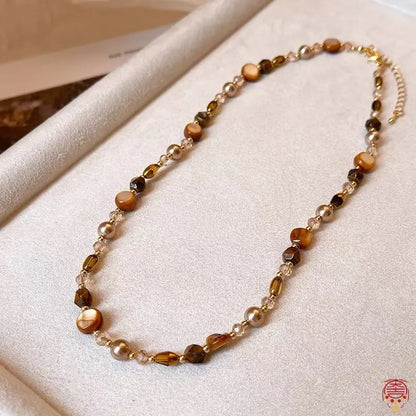 Irregular Natural Tiger’s Eye Bead Necklace | Adjustable Warm Earth-Tone Choker