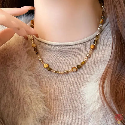 Irregular Natural Tiger’s Eye Bead Necklace | Adjustable Warm Earth-Tone Choker