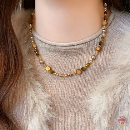 Irregular Natural Tiger’s Eye Bead Necklace | Adjustable Warm Earth-Tone Choker