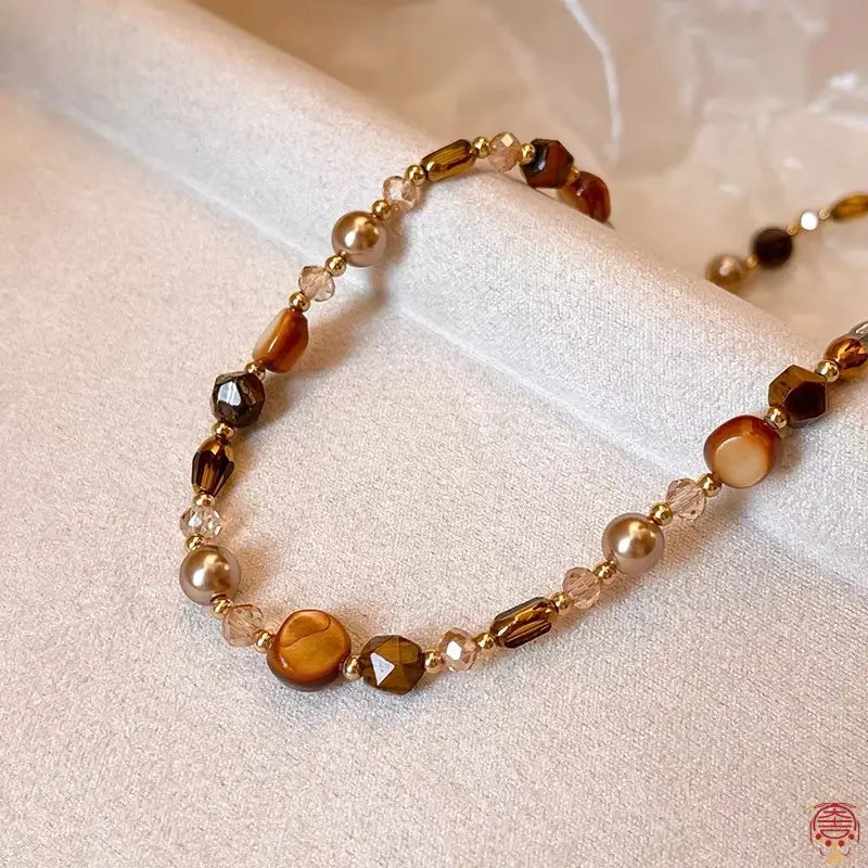 Irregular Natural Tiger’s Eye Bead Necklace | Adjustable Warm Earth-Tone Choker