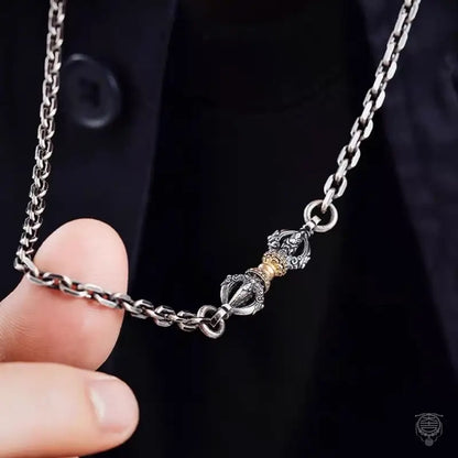 Tibetan Artisan Modular Chain Necklace - Vintage S925 Silver & Brass